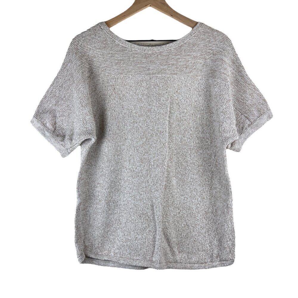 Chicos Taupe Heathered Cotton Short Sleeve Knit Top